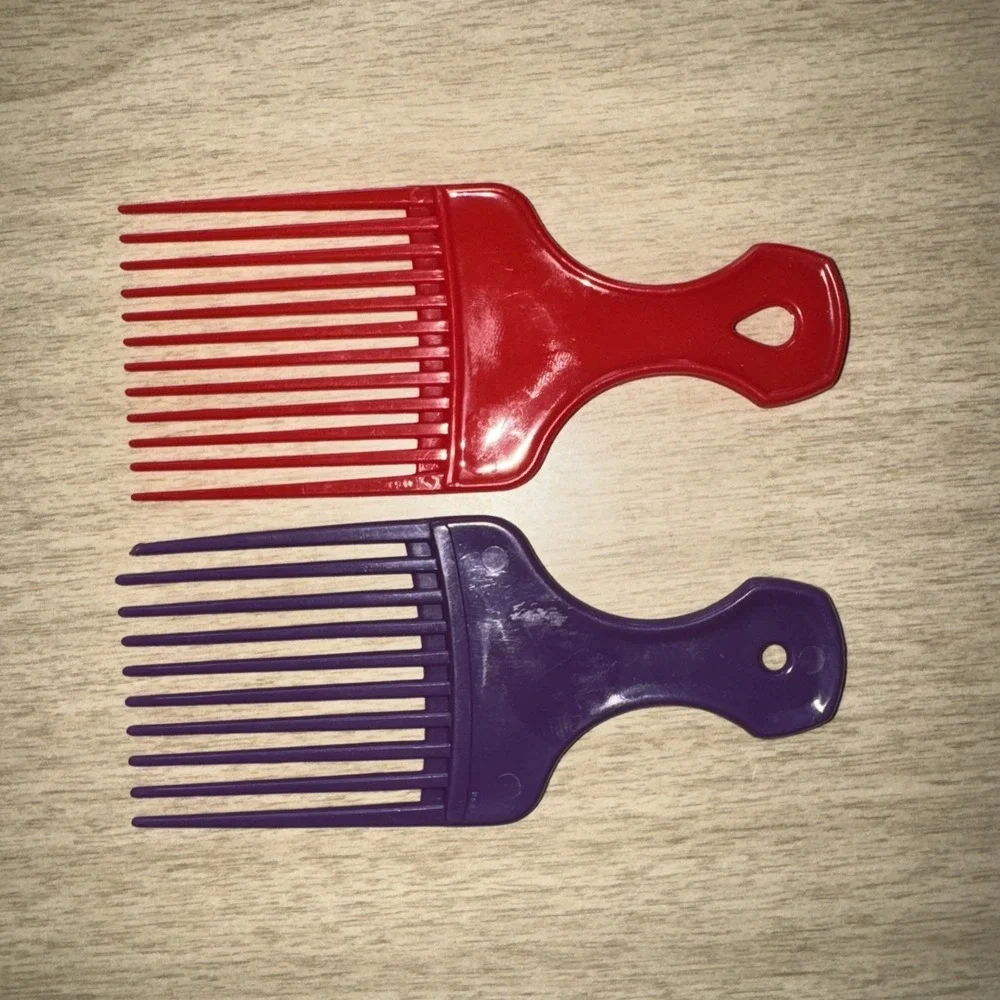 Vtg Hair Pick Combs Hair Lifts Afro Made In USA MCM Red Purple 5